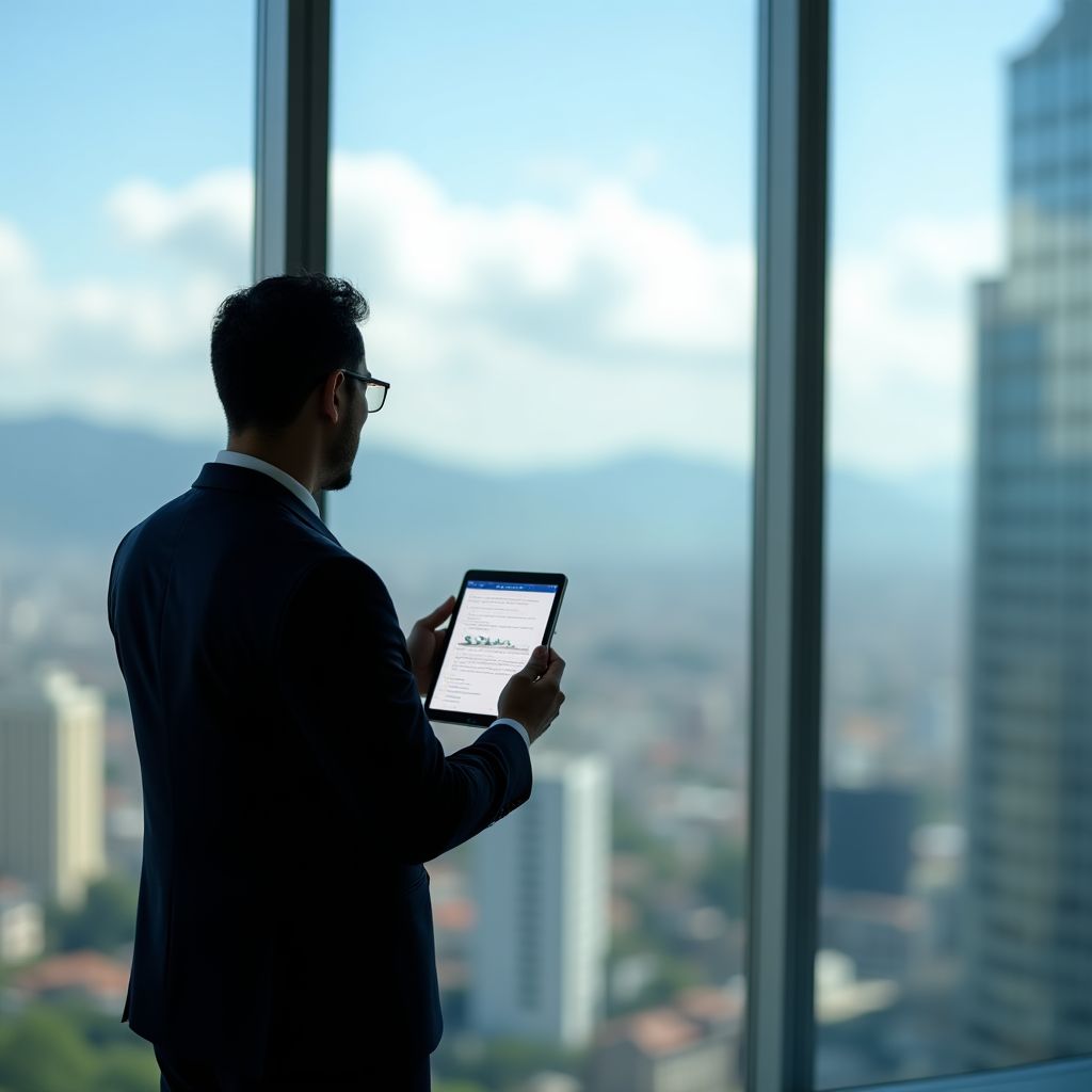 Hombre de negocios observando el horizonte de Medellín